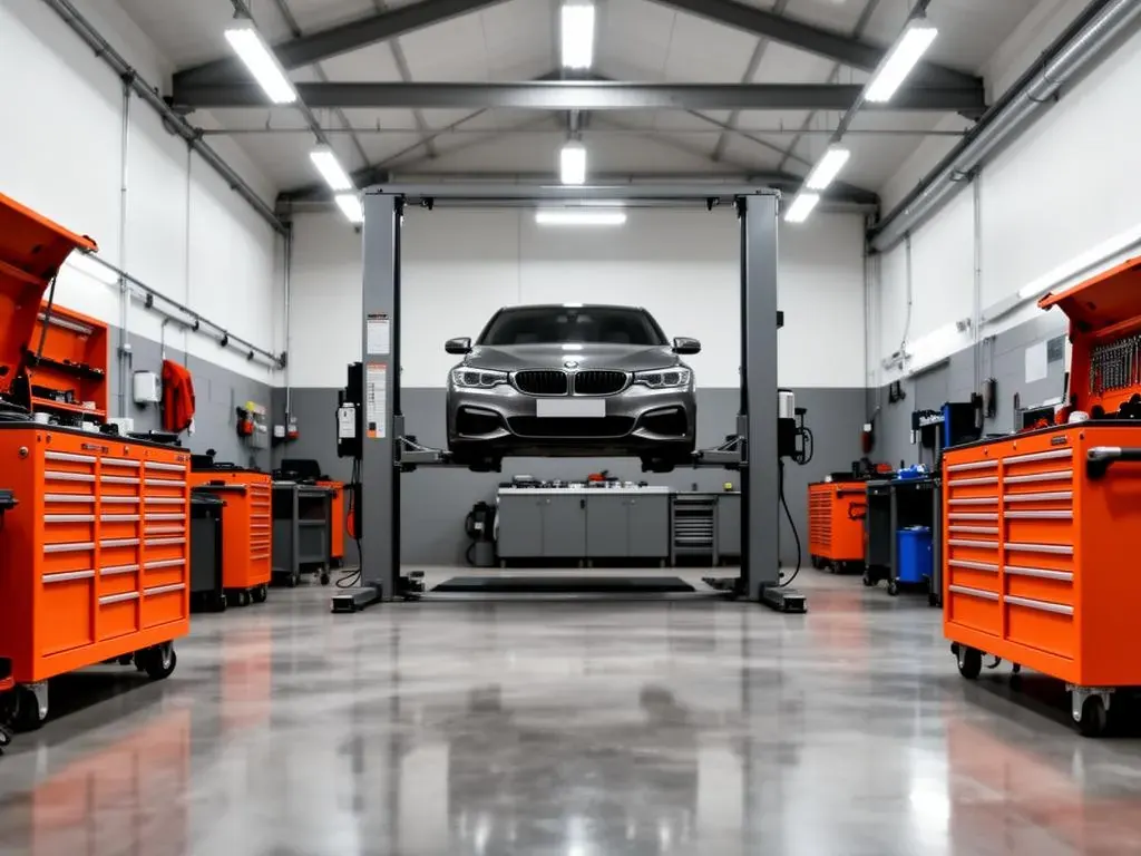 Pro Auto Essex workshop with car on a hydraulic lift
